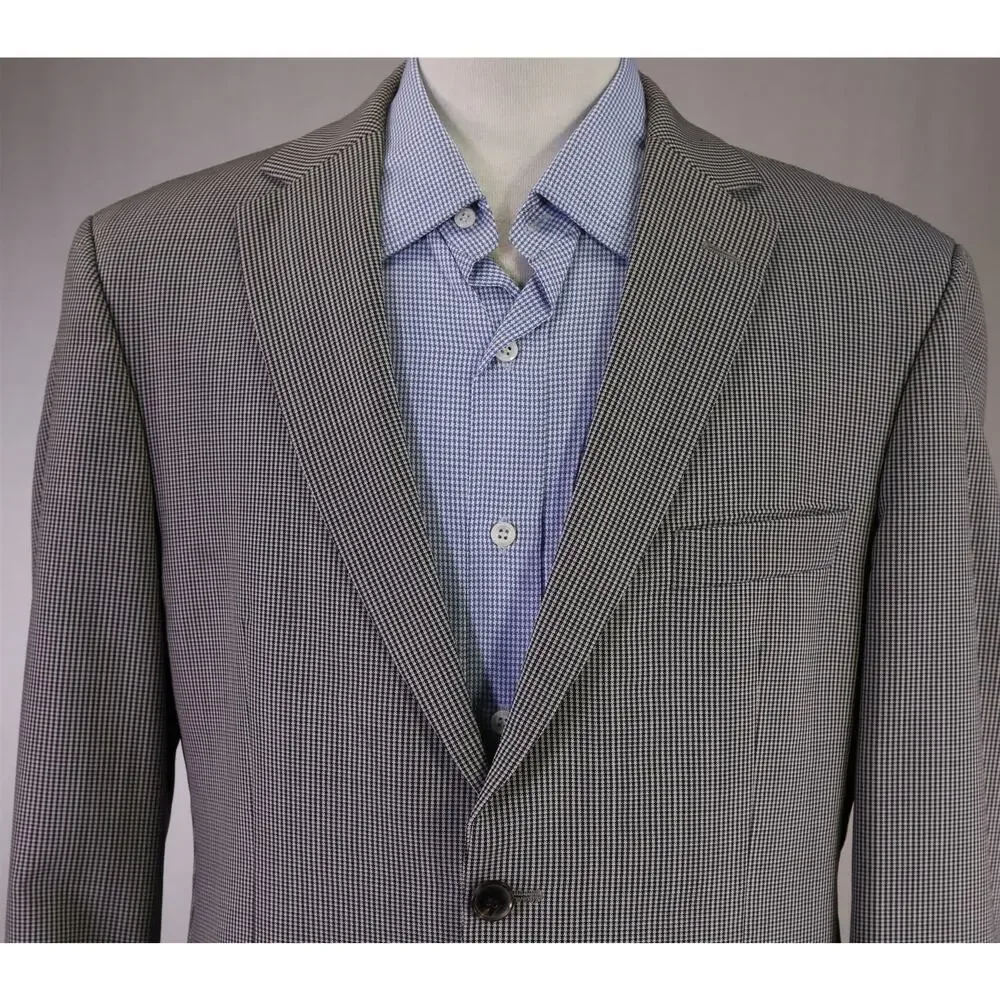 Hugo Boss Black Gray Gingham Check 2-Btn Wool Blazer Jacket 40R